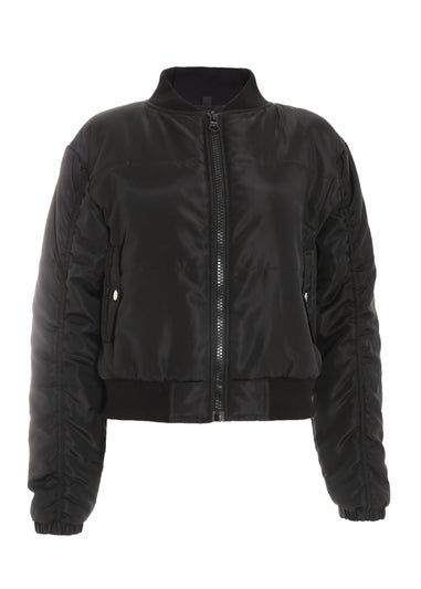 Quiz Black Ruched Sleeve Bomber Jacket