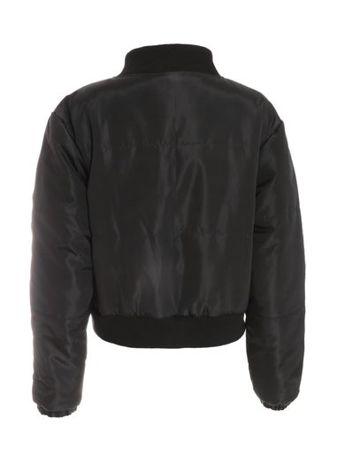 Quiz Black Ruched Sleeve Bomber Jacket