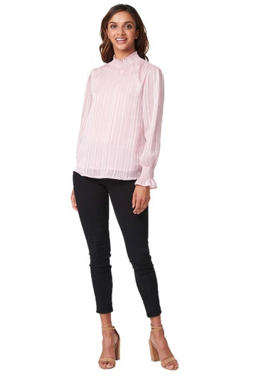 Izabel London Dusky Pink High Neck Shirred Detail Blouse