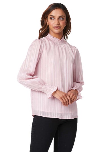 Izabel London Dusky Pink High Neck Shirred Detail Blouse