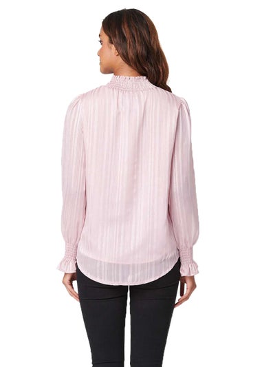 Izabel London Dusky Pink High Neck Shirred Detail Blouse
