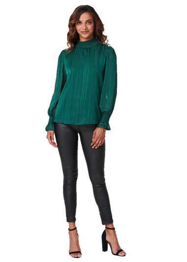 Izabel London Emerald High Neck Shirred Detail Blouse