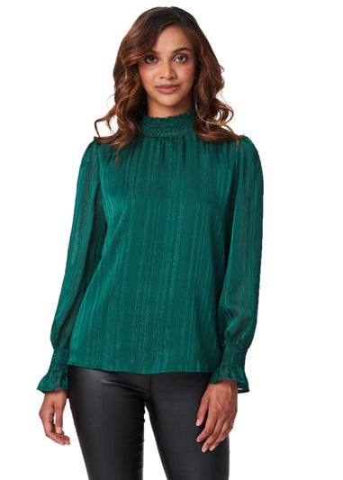 Izabel London Emerald High Neck Shirred Detail Blouse