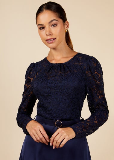 Little Mistress Navy Lace Belted Midaxi