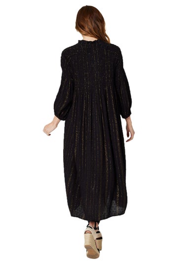Izabel London Black Smocked Button Front Midi Dress