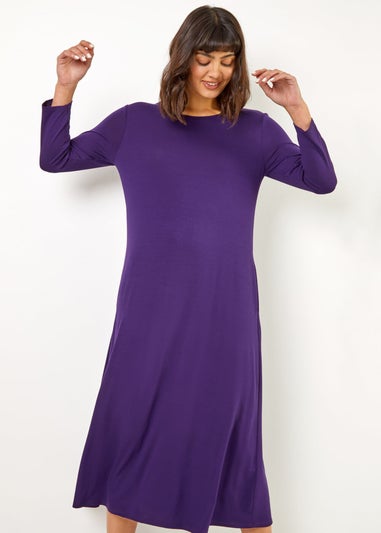 Roman Purple Stretch Pocket Detail Midi Dress