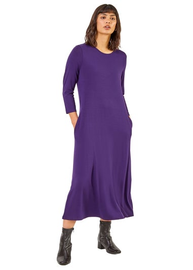 Roman Purple Stretch Pocket Detail Midi Dress