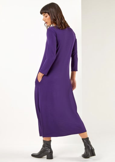 Roman Purple Stretch Pocket Detail Midi Dress