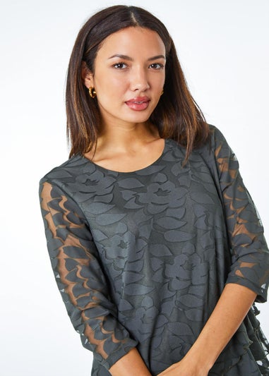 Roman Khaki Burnout Leaf Asymmetric Stretch Top