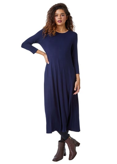 Roman Navy Stretch Pocket Detail Midi Dress