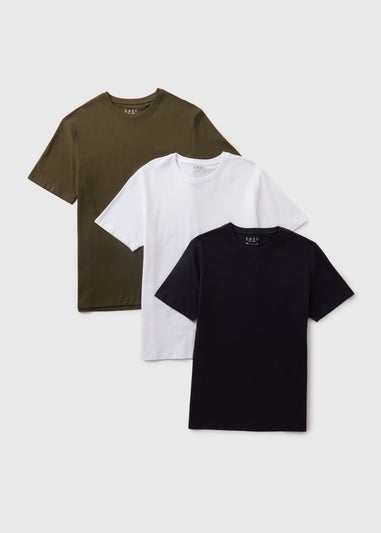 3 Pack Khaki Black & White Plain T-Shirt - Matalan