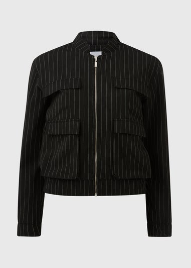 Black Pinstripe Bomber Jacket