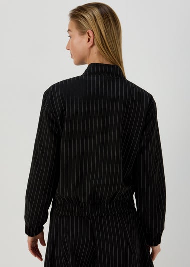 Black Pinstripe Bomber Jacket