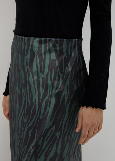 Khaki Satin Midi Skirt