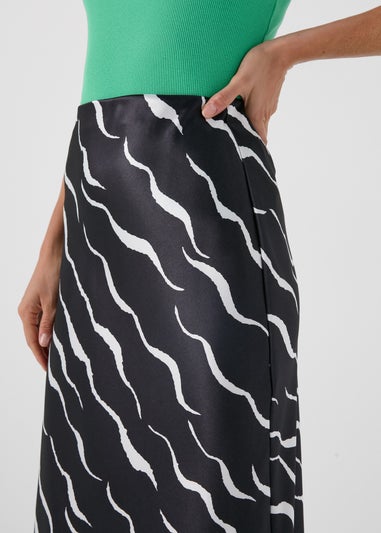 Black Printed Satin Midi Skirt