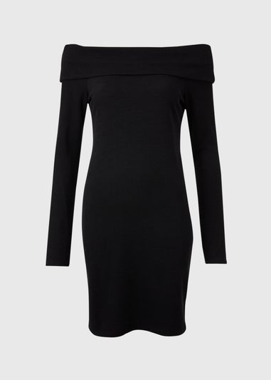 Black Bardot Ribbed Mini Dress