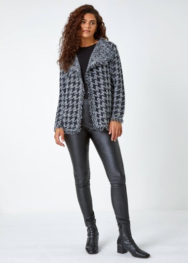 Roman Black Houndstooth Fringed Cardigan