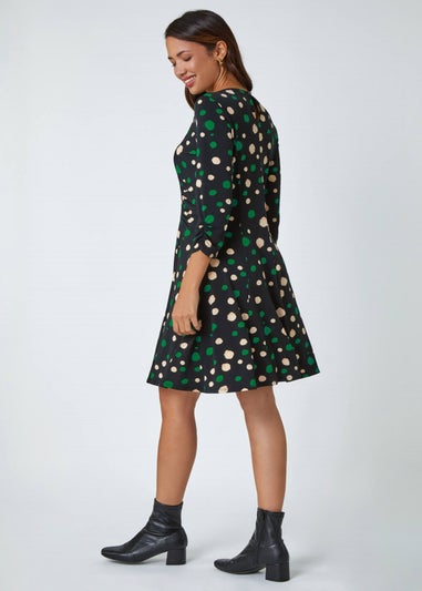 Roman Green Spot Print Gathered Stretch Dress