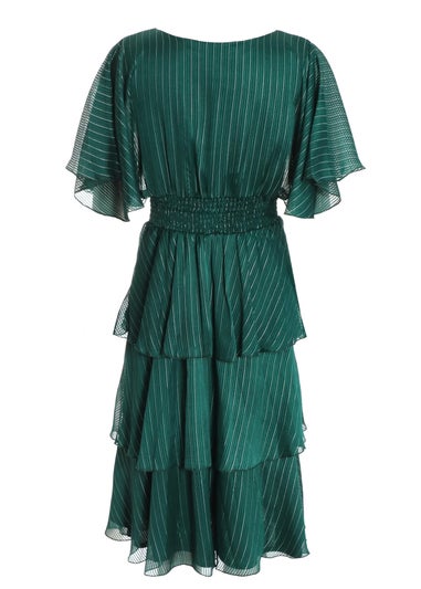 Quiz Green Glitter Chiffon Tiered Midi Dress