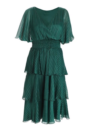 Quiz Green Glitter Chiffon Tiered Midi Dress