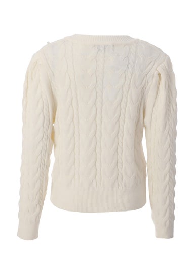 Quiz Cream Cable Knit Pearl Jumper