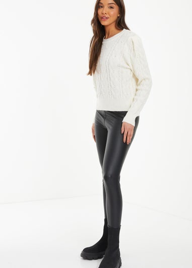 Quiz Cream Cable Knit Pearl Jumper