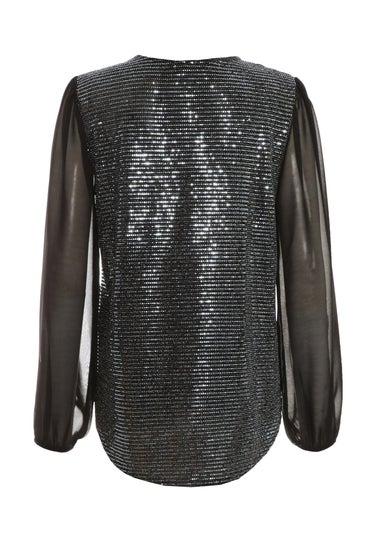 Quiz Black Sequin Chiffon Top