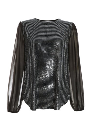 Quiz Black Sequin Chiffon Top