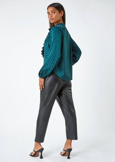 Roman Forest Spot Print Ruffle Trim Stretch Top