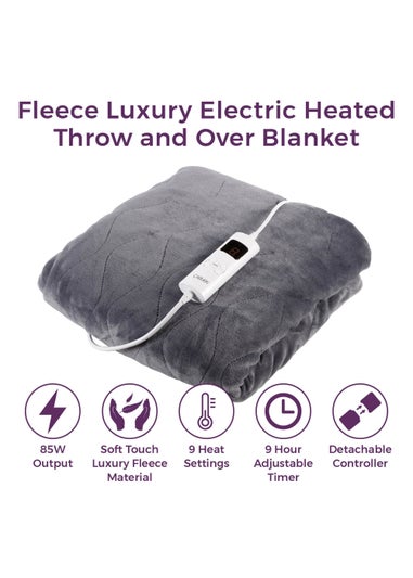 Carmen Fleece Luxury Electric Heated Throw and Over Blanket Grey