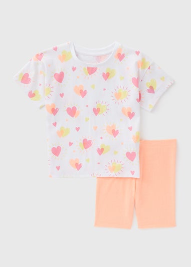 Girls Coral Heart T-Shirt & Shorts Set (1-7yrs)