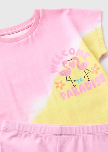 Girls Pink Paradise Tie Dye T-Shirt & Cycle Shorts Set (1-7yrs)