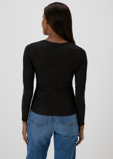 Black Textured Scoop Neck Top