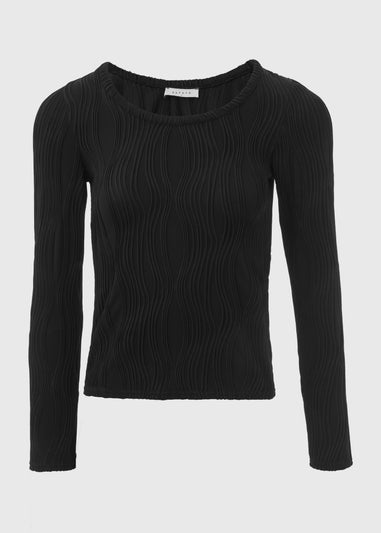 Black Textured Scoop Neck Top