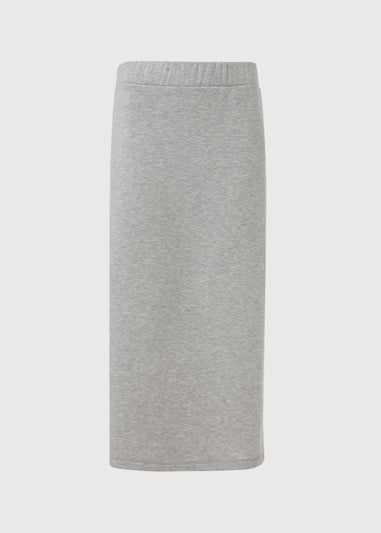 Grey Sweat Midi Skirt With Back Slit