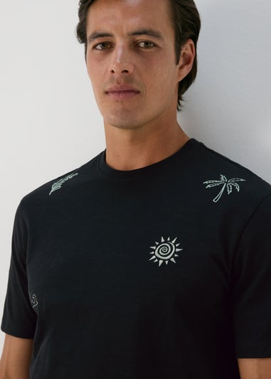 Black Abstract Embroidered T-Shirt
