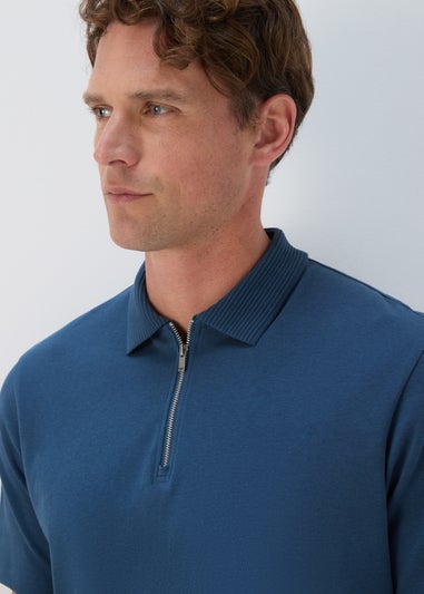 Blue Plain Zip Polo Shirt