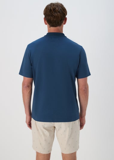 Blue Plain Zip Polo Shirt