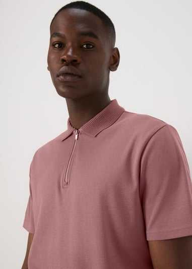 Pink Plain Zip Polo Shirt