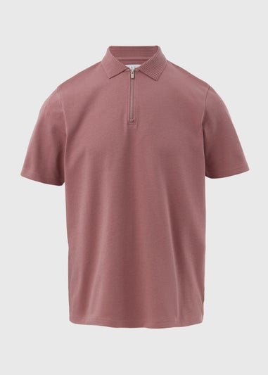 Pink Plain Zip Polo Shirt