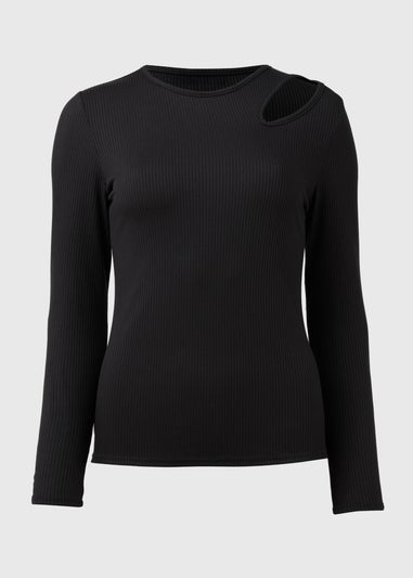 Black Ribbed Cut Out Top