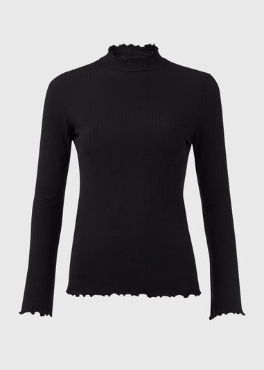 Black Lettuce Trim Ribbed Top