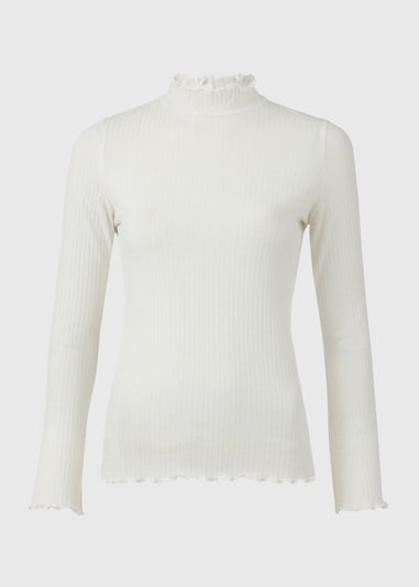 Ivory Lettuce Trim Ribbed Top