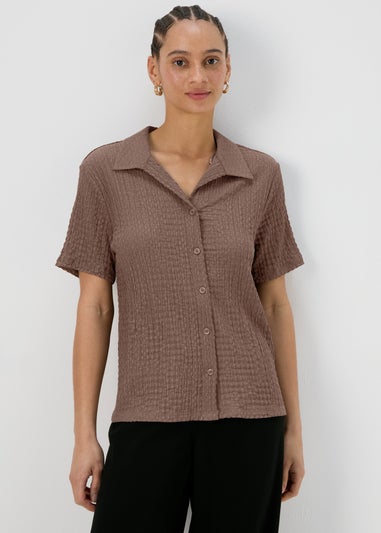 Brown Textured Short Sleeve Jersey Shirt