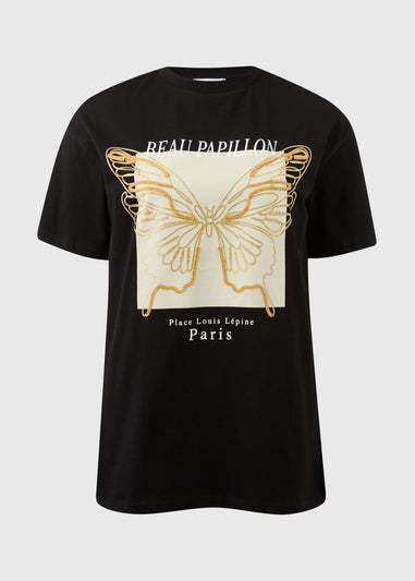 Black Butterfly Print T Shirt