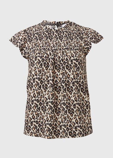 Multicoloured Leopard Print Shirred Top