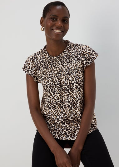 Multicoloured Leopard Print Shirred Top