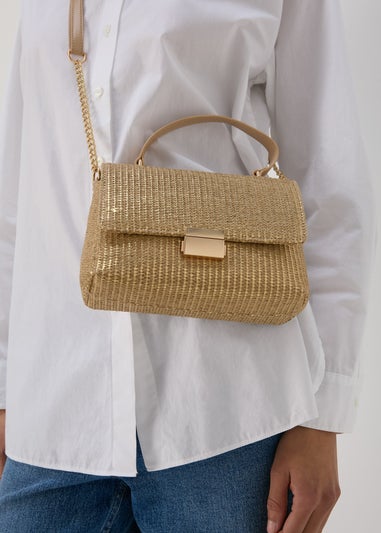 Gold Straw Cross Body Bag