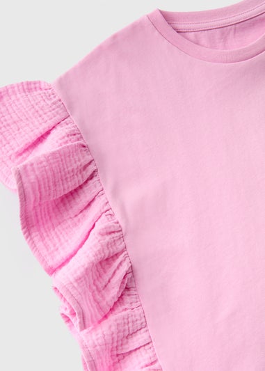 Girls Pink Double Cloth Frill T-Shirt (1-7yrs)