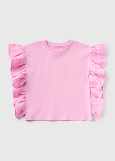 Girls Pink Double Cloth Frill T-Shirt (1-7yrs)